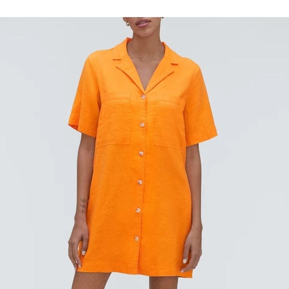 Women's Orange Button-Front Shirt Dress